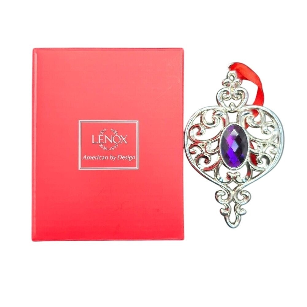 Lenox Tree 5" Ornament Bejeweled Spire Silvertone Purple Stone Holiday Christmas